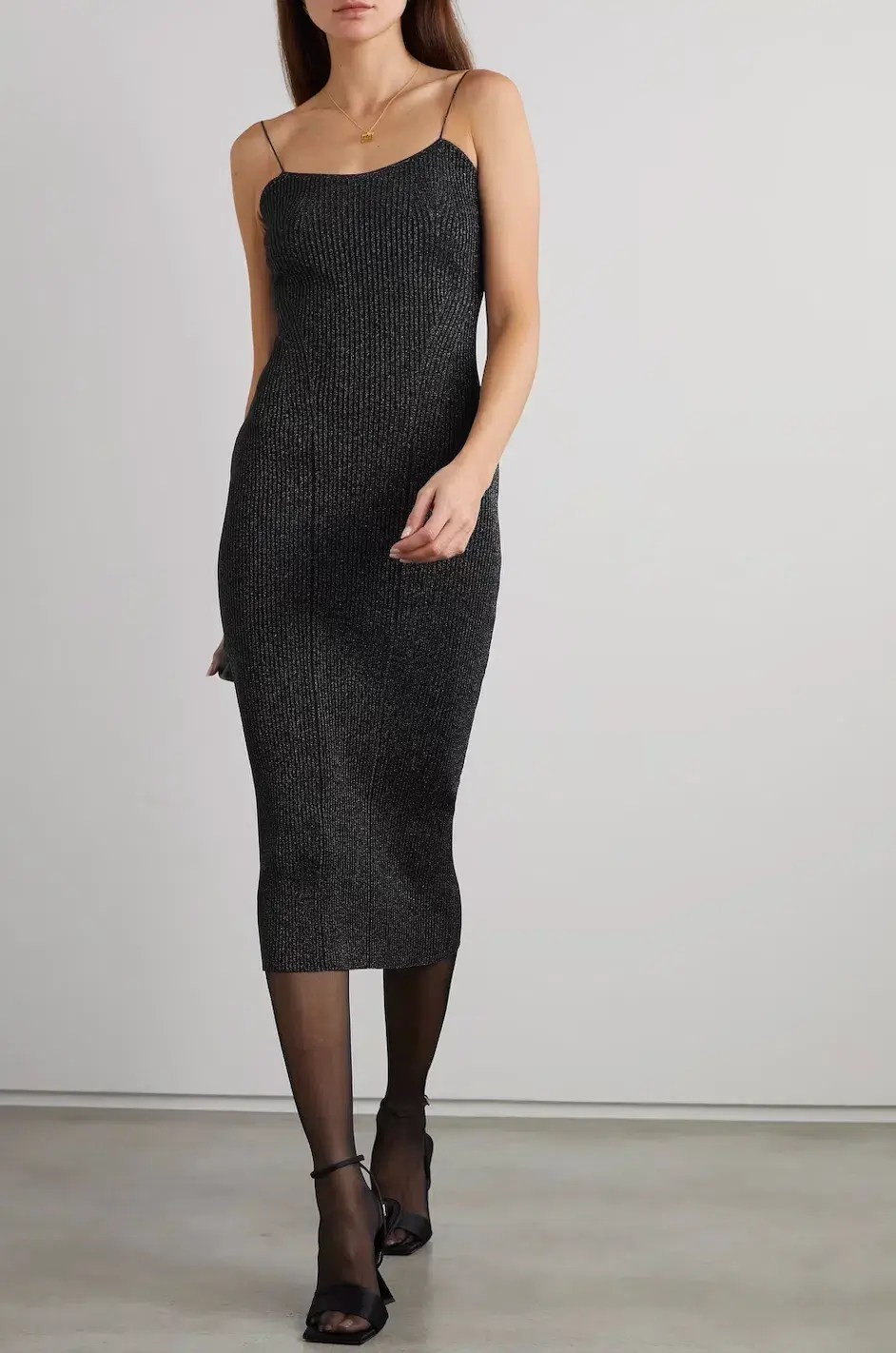Khaite Pilar Metallic Ribbed Knit Midi Dress Black Size 6 - Image 3