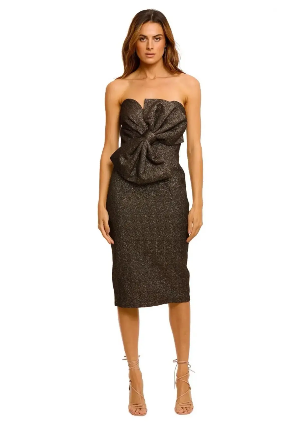 Elle Zeitoune Stella Strapless Midi Dress in Brown Size 10 - Image 1