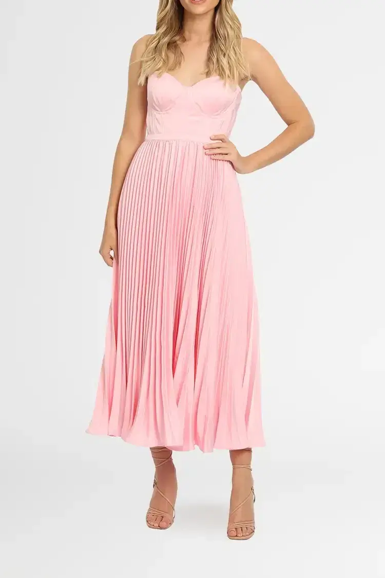 Elle Zeitoune Strapless Bustier Midi Dress in Pink Size 14 - Image 2