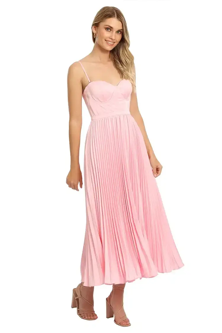 Elle Zeitoune Strapless Bustier Midi Dress in Pink Size 14 - Image 4