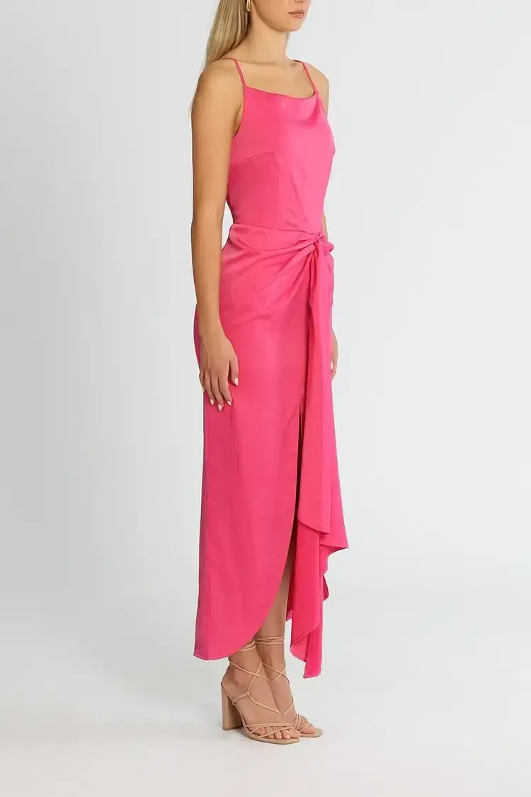 Elle Zeitoune Gathered Waist Midi Dress in Pink Punch Size 10 - Image 2