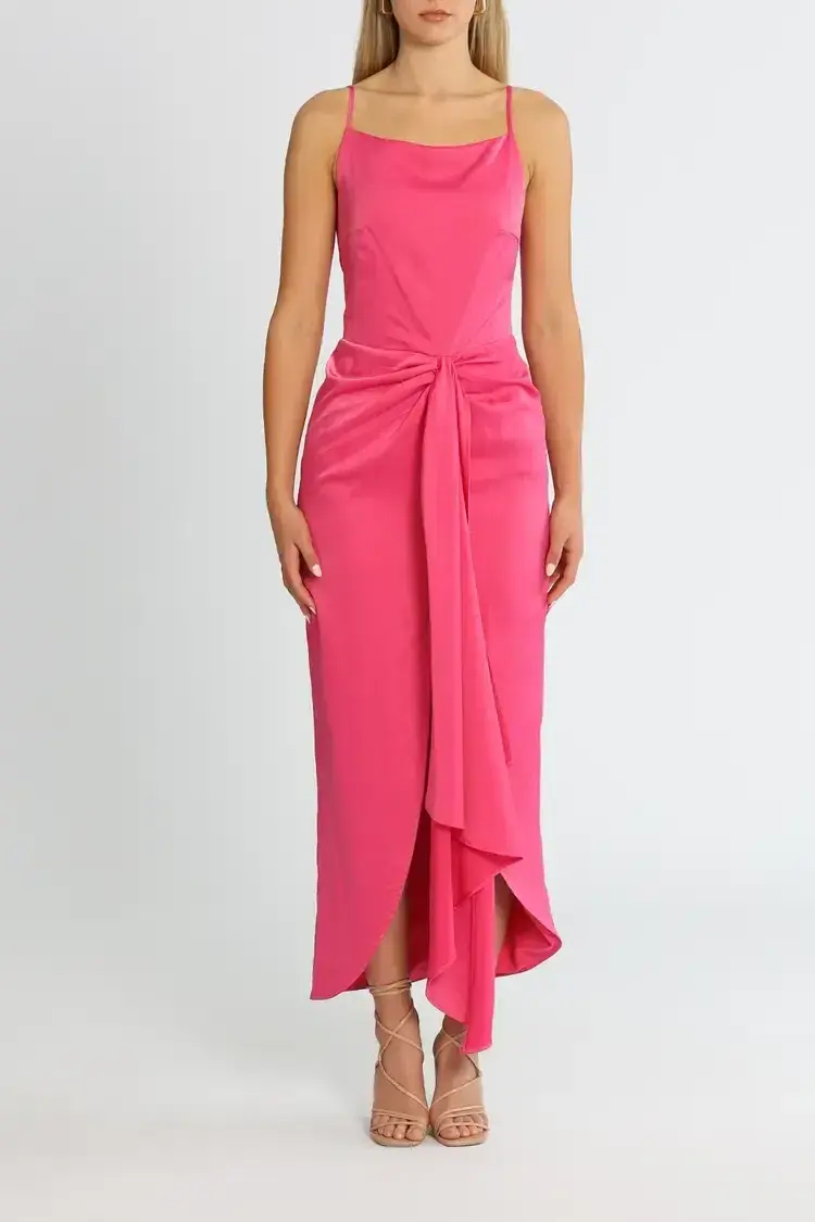 Elle Zeitoune Gathered Waist Midi Dress in Pink Punch Size 10 - Image 1