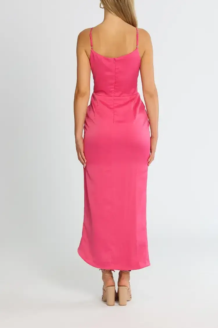 Elle Zeitoune Gathered Waist Midi Dress in Pink Punch Size 10 - Image 3
