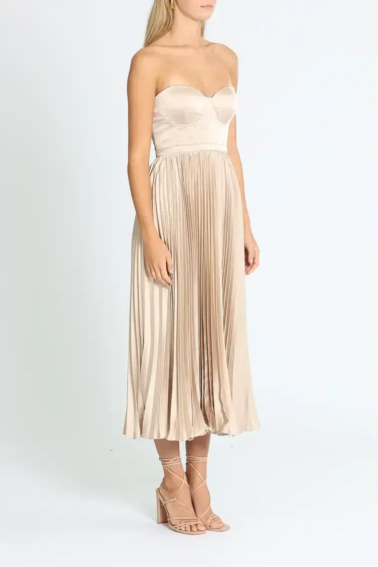 Elle Zeitoune Fluid Pleated Midi Dress in Champagne Size 8 - Image 2