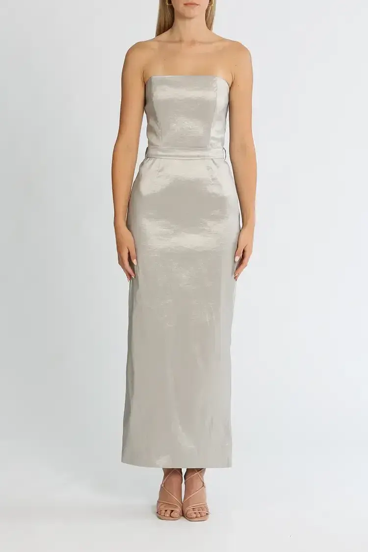Elle Zeitoune Fitted Strapless Dress in Silver Size 14 - Image 2