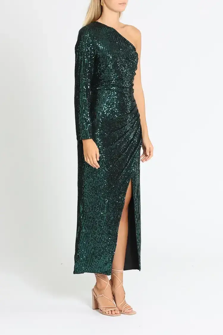 Elle Zeitoune One Shoulder Ruched Dress in Green Size 14 - Image 2