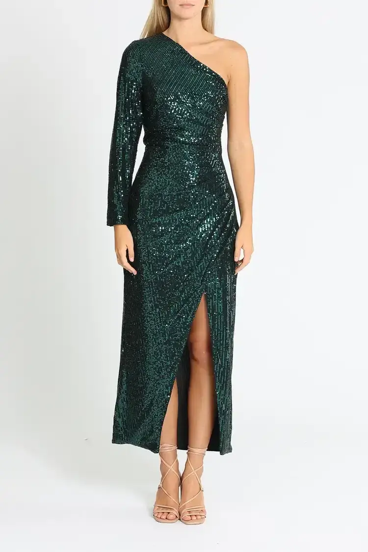 Elle Zeitoune One Shoulder Ruched Dress in Green Size 14 - Image 1