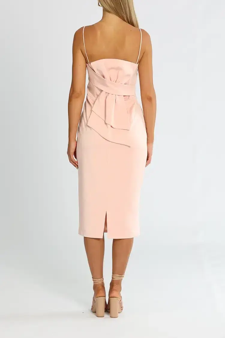 Elle Zeitoune Satin Midi Dress With Large Bow in Pastel Pink Size 12 - Image 3