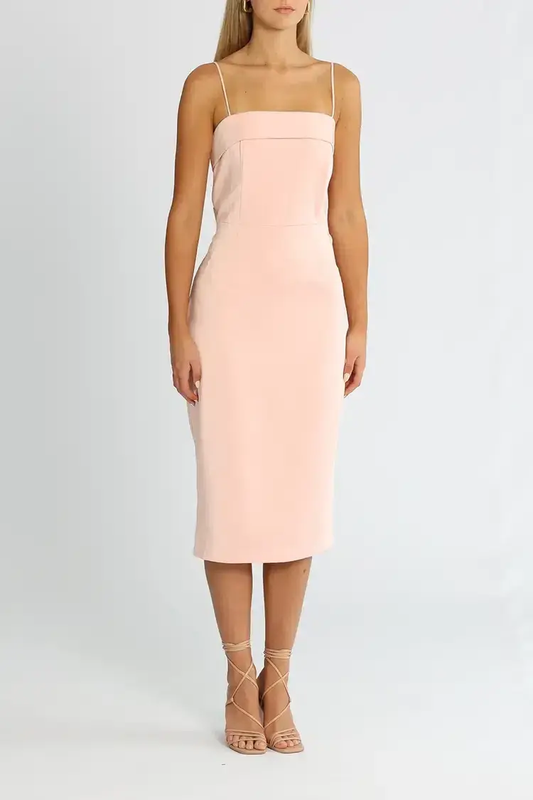 Elle Zeitoune Satin Midi Dress With Large Bow in Pastel Pink Size 12 - Image 2