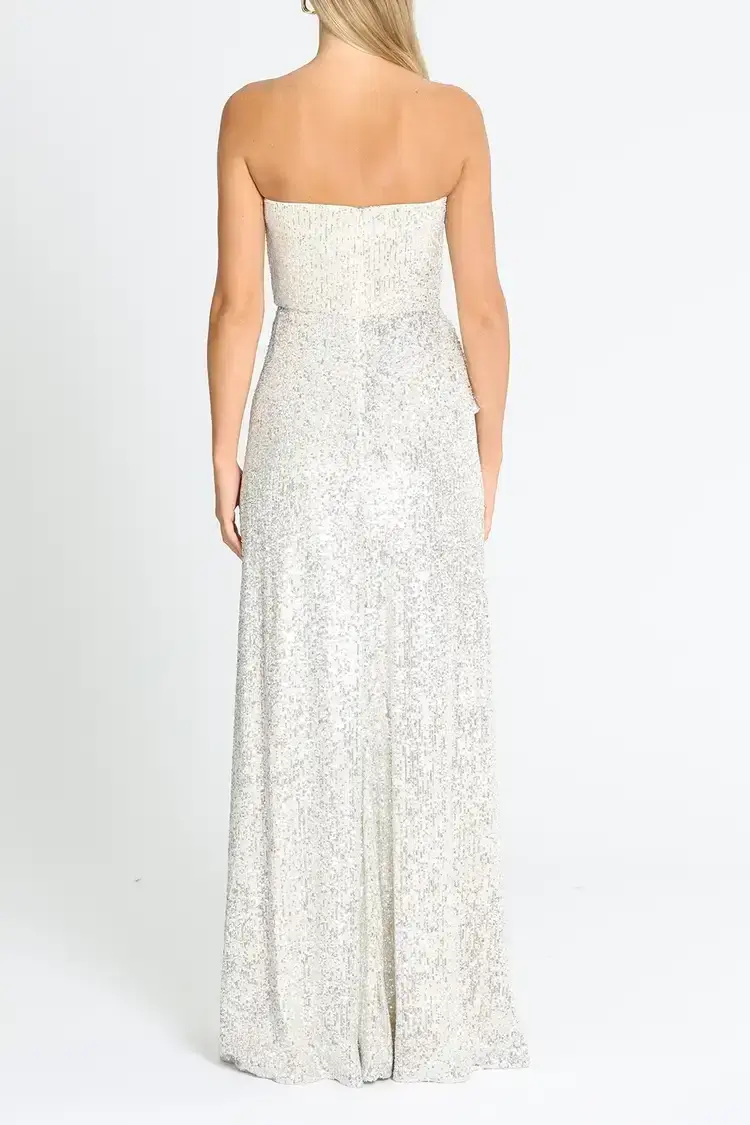 Elle Zeitoune Giana Strapless Sequin Dress in Silver Size 8 - Image 3