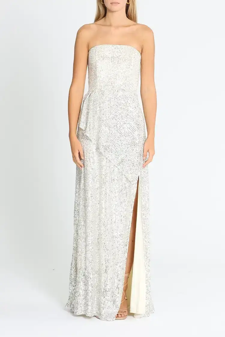 Elle Zeitoune Giana Strapless Sequin Dress in Silver Size 8 - Image 1