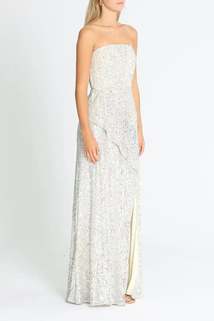 Elle Zeitoune Giana Strapless Sequin Dress in Silver Size 8 - Image 2