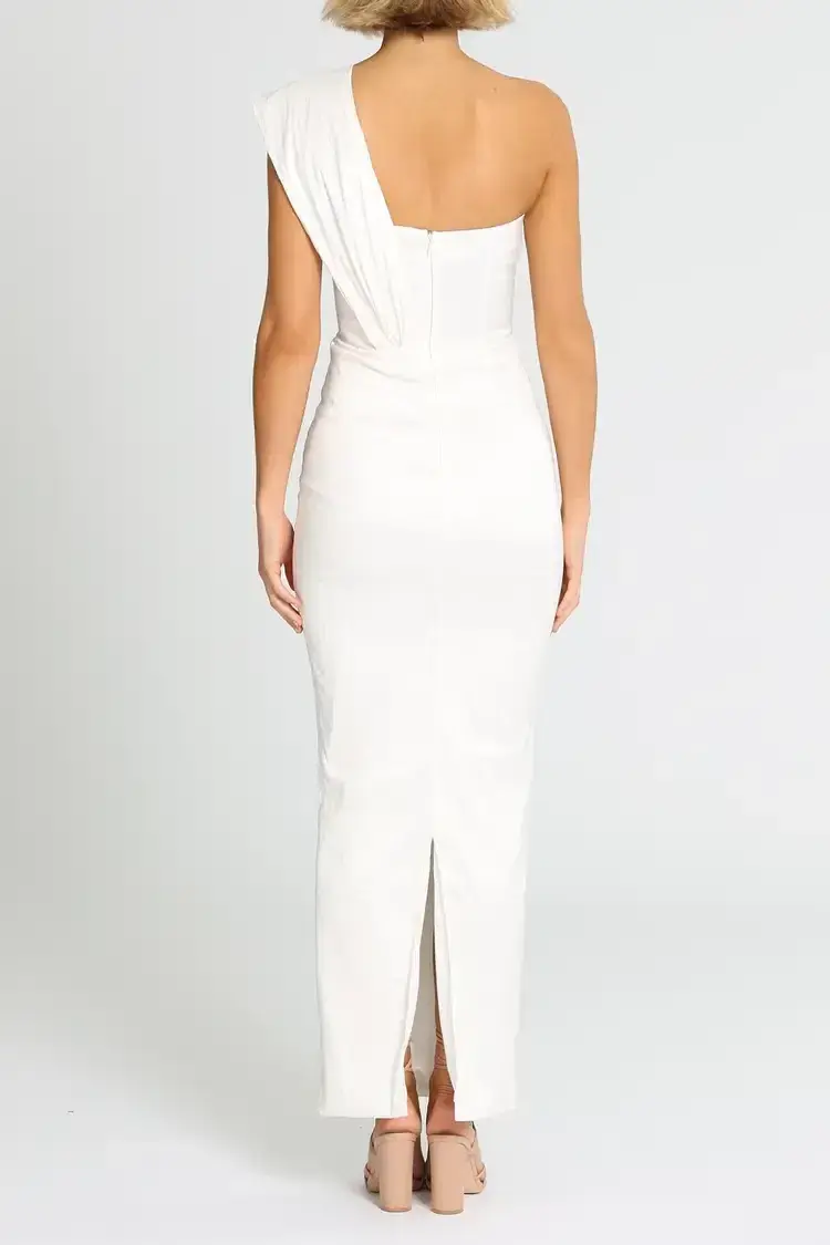 Elle Zeitoune Structured One Shoulder Midi Dress in White Size 8 for rent on The Volte - main image
