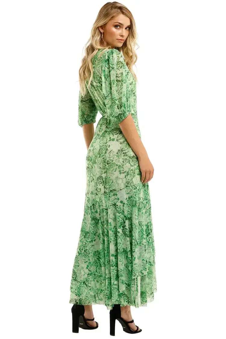 Ganni Printed Mesh Long Dress in Island Green Size 10 for rent on The Volte - main image