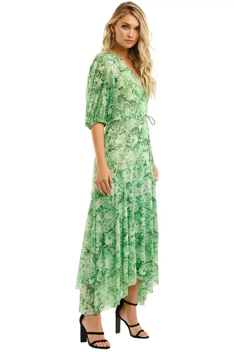 Ganni Printed Mesh Long Dress in Island Green Size 10 - Image 2