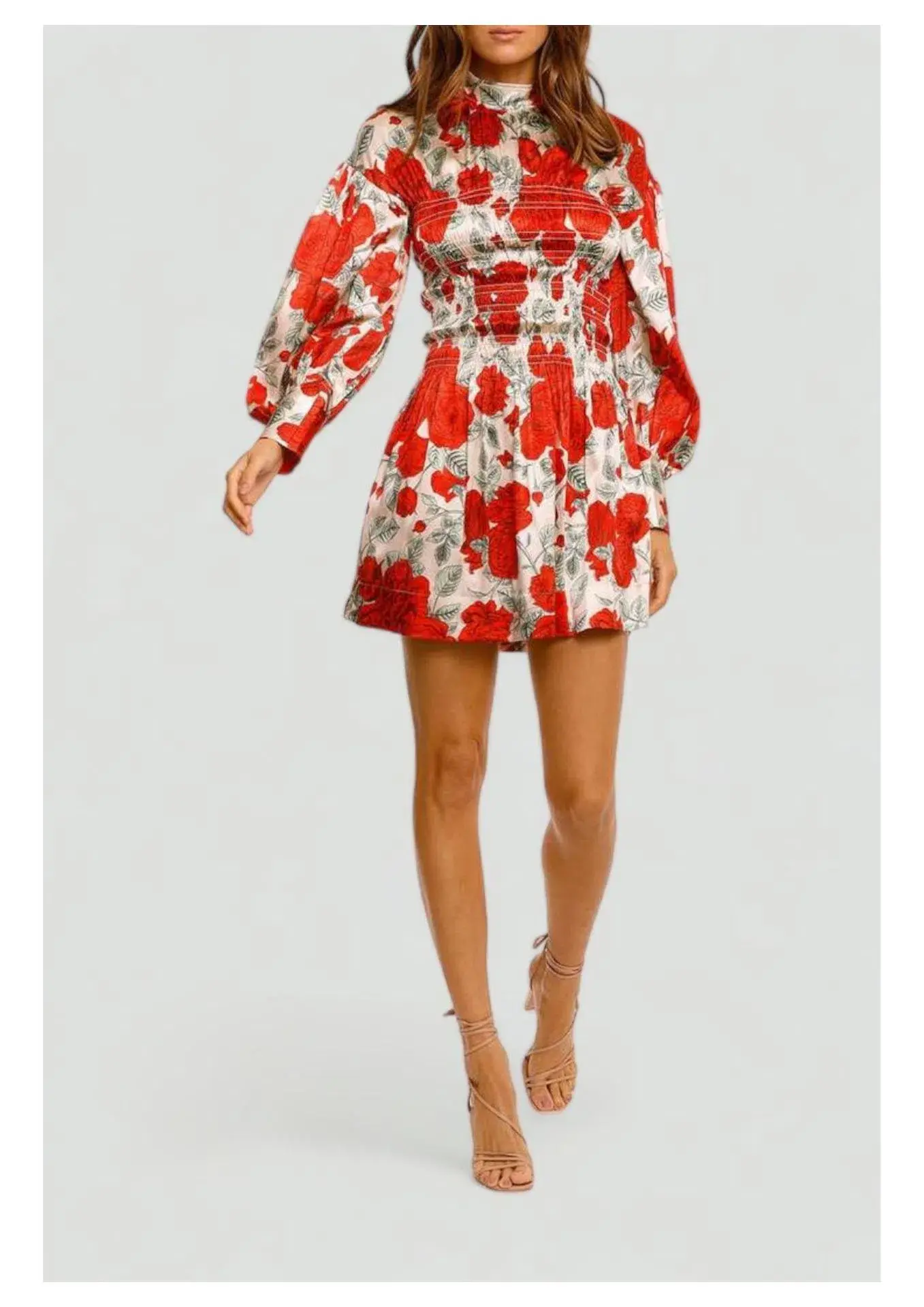 Ganni Brazilian Sand Silk Satin Mini Dress Floral Size 6 - Image 1