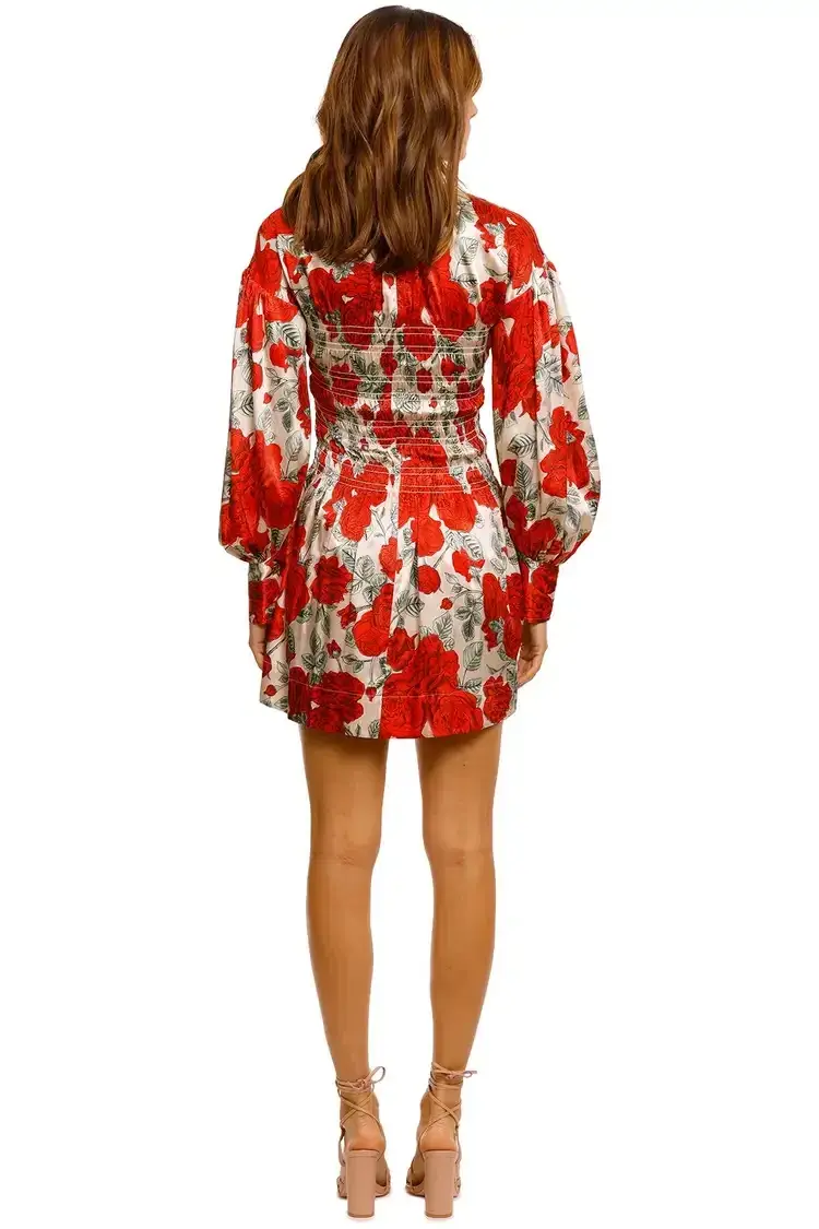 Ganni Brazilian Sand Silk Satin Mini Dress Floral Size 6 for rent on The Volte - main image