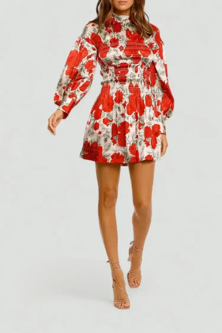 Ganni Brazilian Sand Silk Satin Mini Dress Floral Size 6 for rent on The Volte - main image