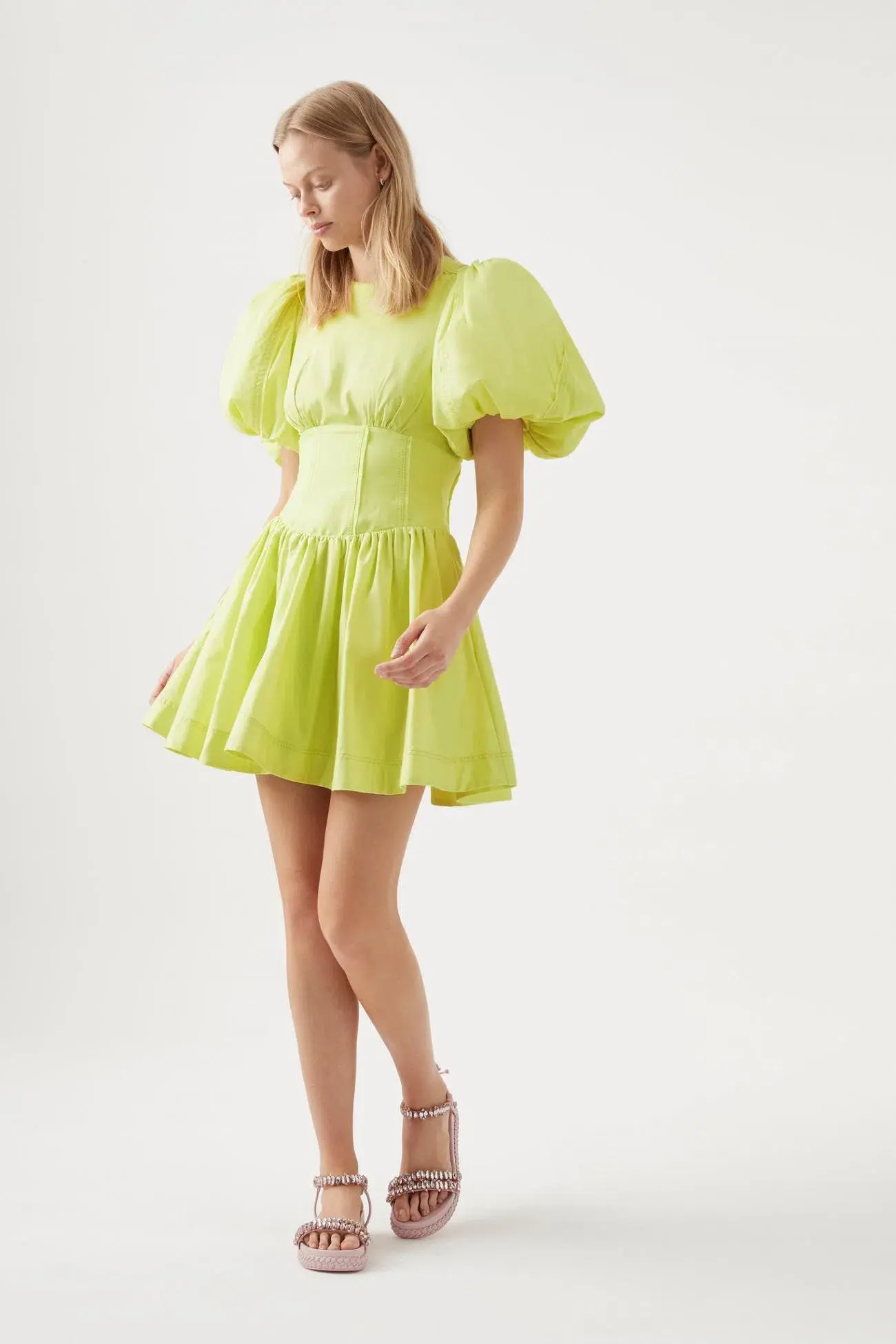 Aje Gianna Puff Sleeve Mini Dress in Light Lemon - Size 8 - Image 1