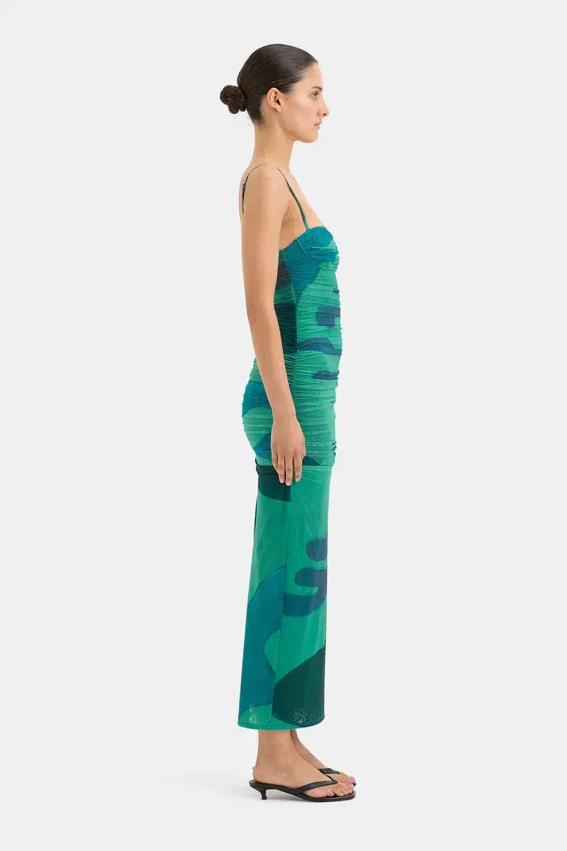 Sir The Label Frankie Gathered Midi Dress Green Multi Size 1 / AU 8 - Image 3