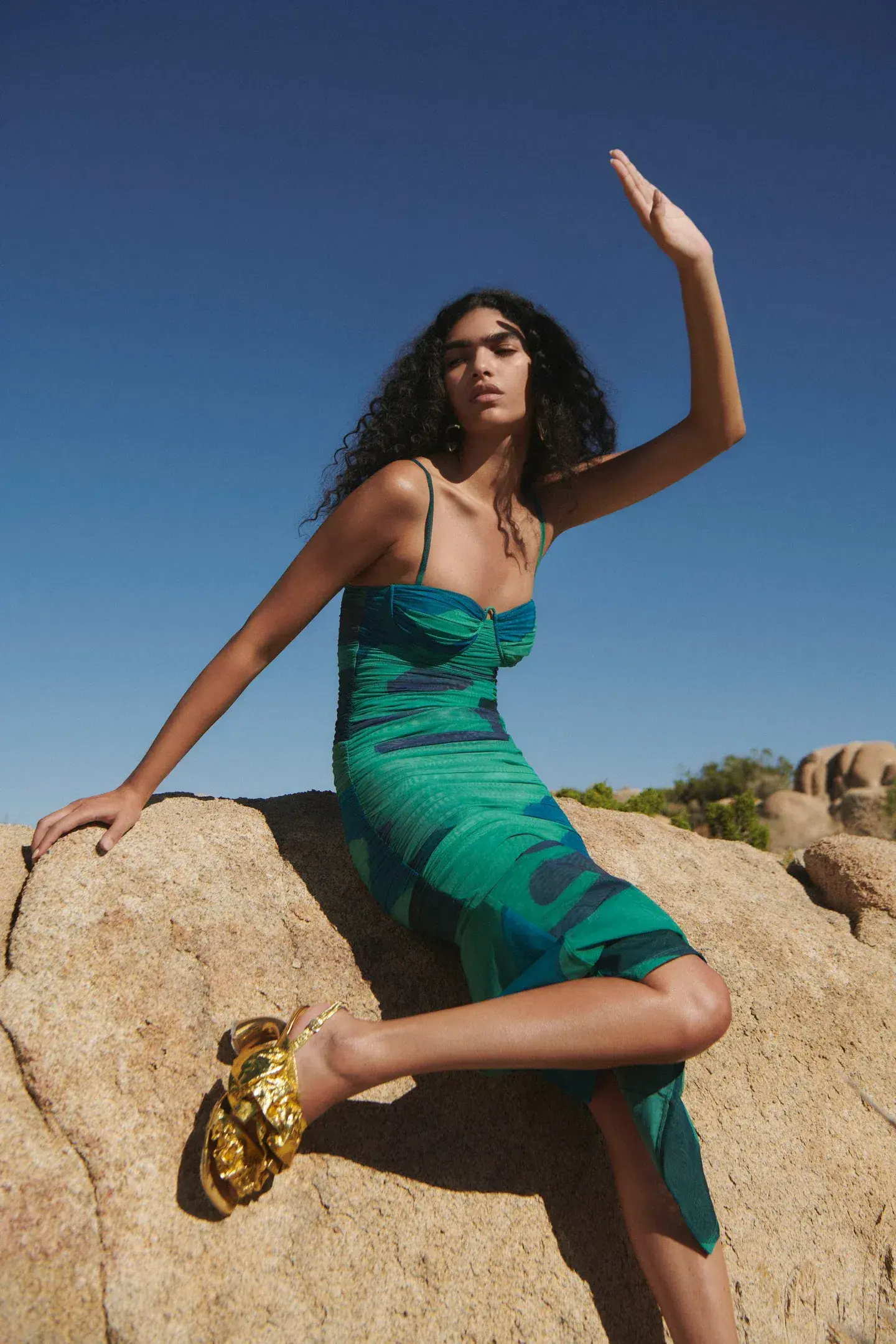 Sir The Label Frankie Gathered Midi Dress Green Multi Size 1 / AU 8 - Image 5