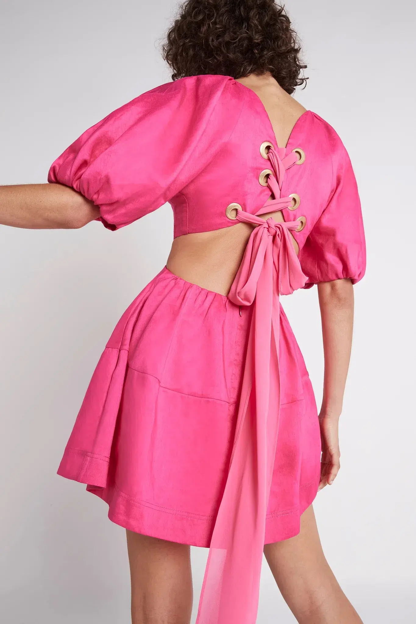Aje Admiration Lace-Up Mini Dress in Pink - Size 6 - Image 7