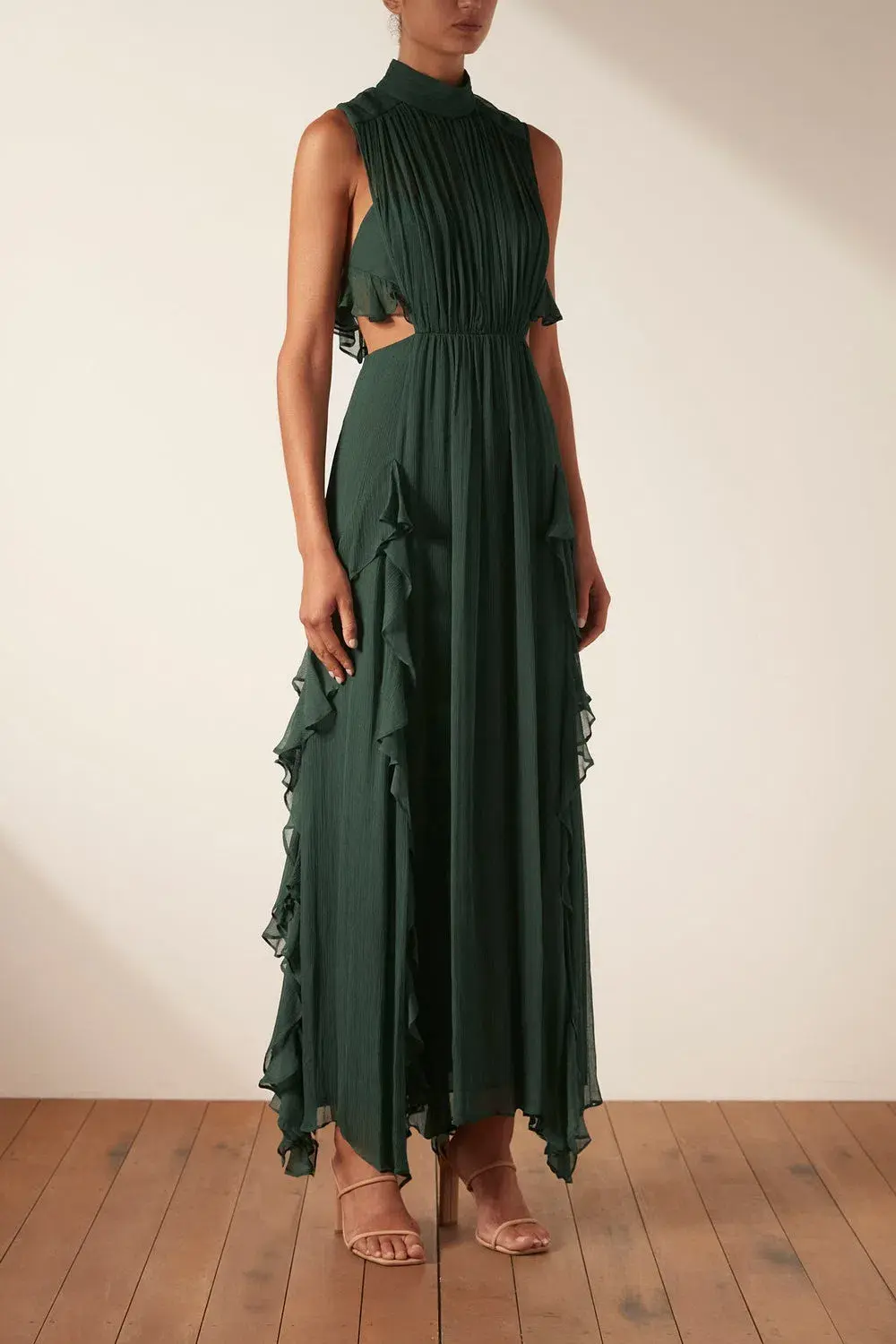 Shona Joy Leonie Backless Frill Maxi Dress Rosemary Green Size 6 - Image 2