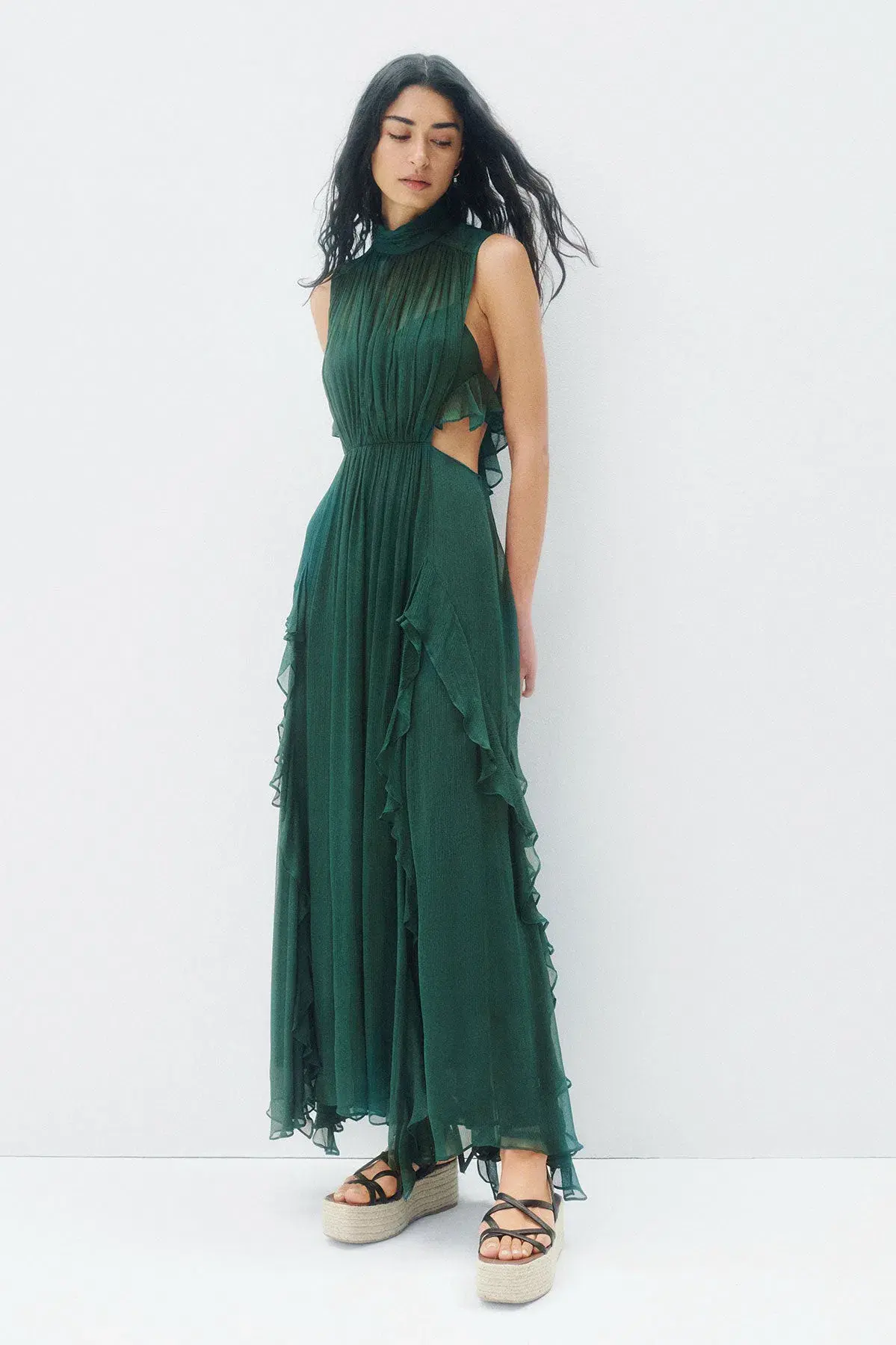 Shona Joy Leonie Backless Frill Maxi Dress Rosemary Green Size 6 - Image 1