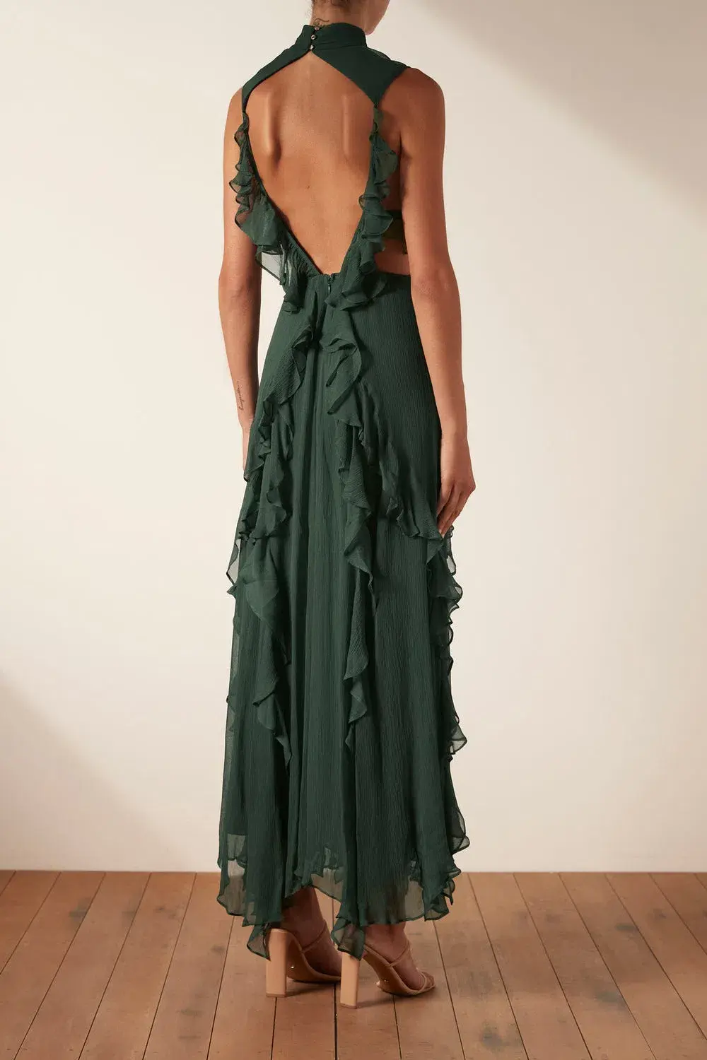 Shona Joy Leonie Backless Frill Maxi Dress Rosemary Green Size 6 - Image 3