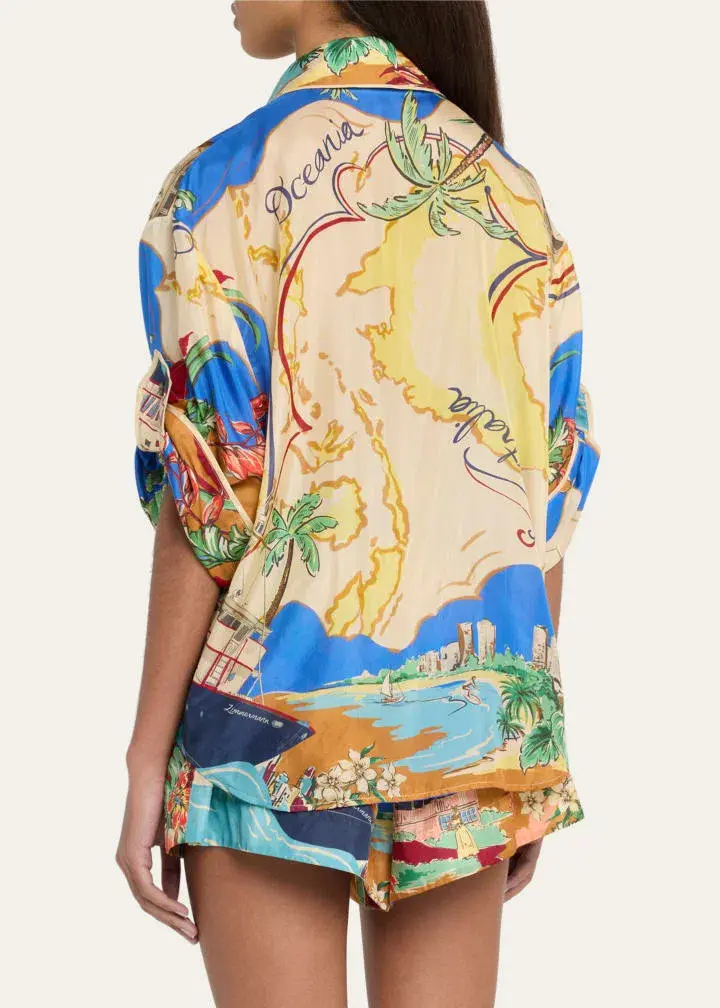 Zimmermann Alight Short Sleeve Shirt and Draw Waist Shorts Set Nautical Map Size 0/Au 8  - Image 2