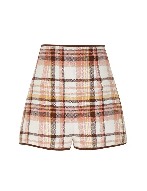 Zimmermann The Matchmaker Check Bow Bodice Size 0/Au 8 and Dance Short Size 1/Au 10 Set in Cream Check  - Image 3