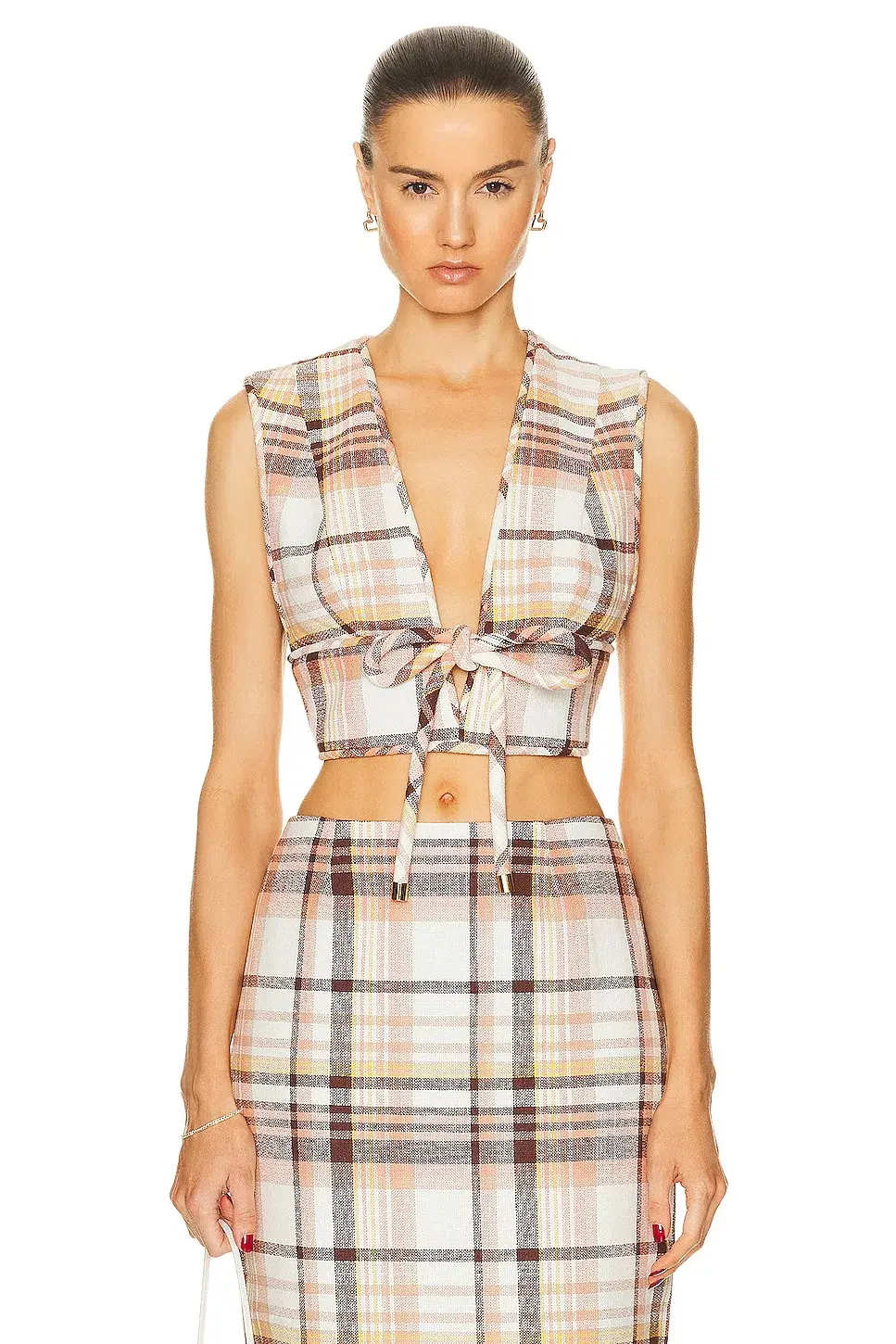 Zimmermann The Matchmaker Check Bow Bodice Size 0/Au 8 and Dance Short Size 1/Au 10 Set in Cream Check  - Image 1