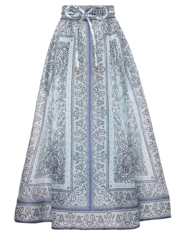 Zimmermann The Matchmaker Fitted Blouse and Gathered Midi Skirt in Blue Bandana Size 1/AU 10  - Image 4