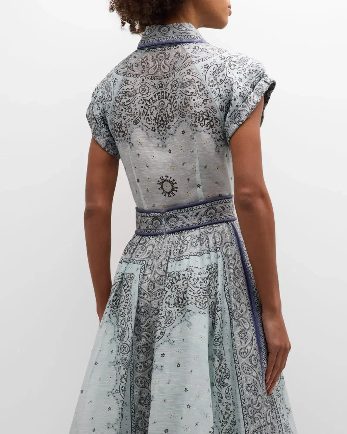 Zimmermann The Matchmaker Fitted Blouse and Gathered Midi Skirt in Blue Bandana Size 1/AU 10  - Image 3