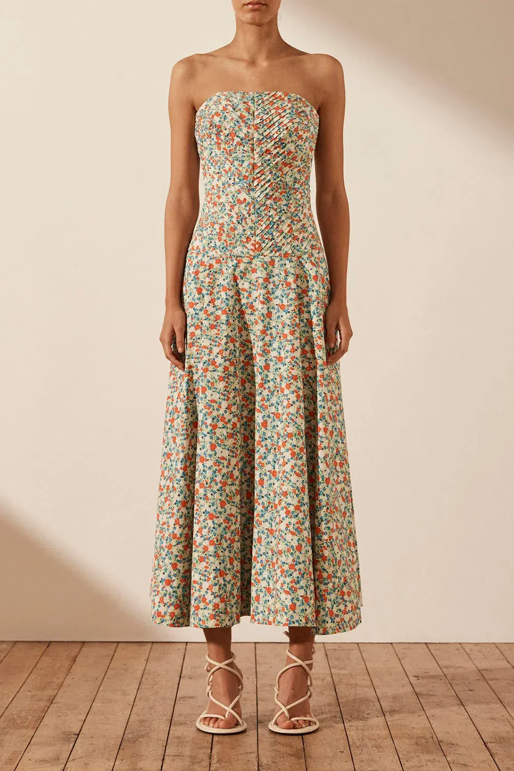 Shona Joy Ulani Strapless Pleated Midi Dress Floral Size 10 - Image 2