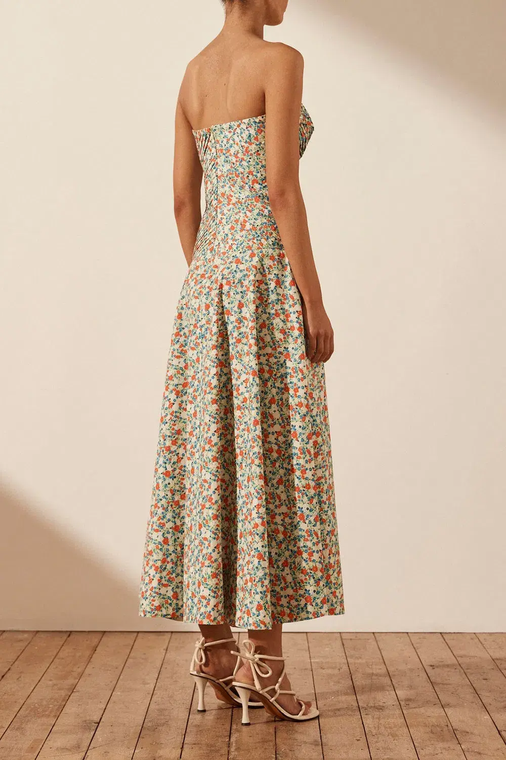 Shona Joy Ulani Strapless Pleated Midi Dress Floral Size 10 - Image 3