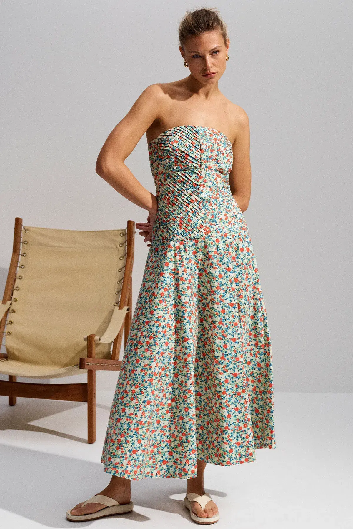 Shona Joy Ulani Strapless Pleated Midi Dress Floral Size 10 - Image 1