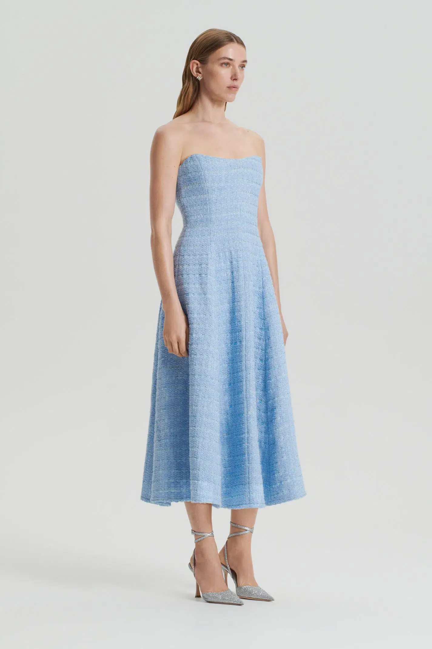 Scanlan Theodore Tweed Boucle Midi Dress Pale Blue Size 8 - Image 1