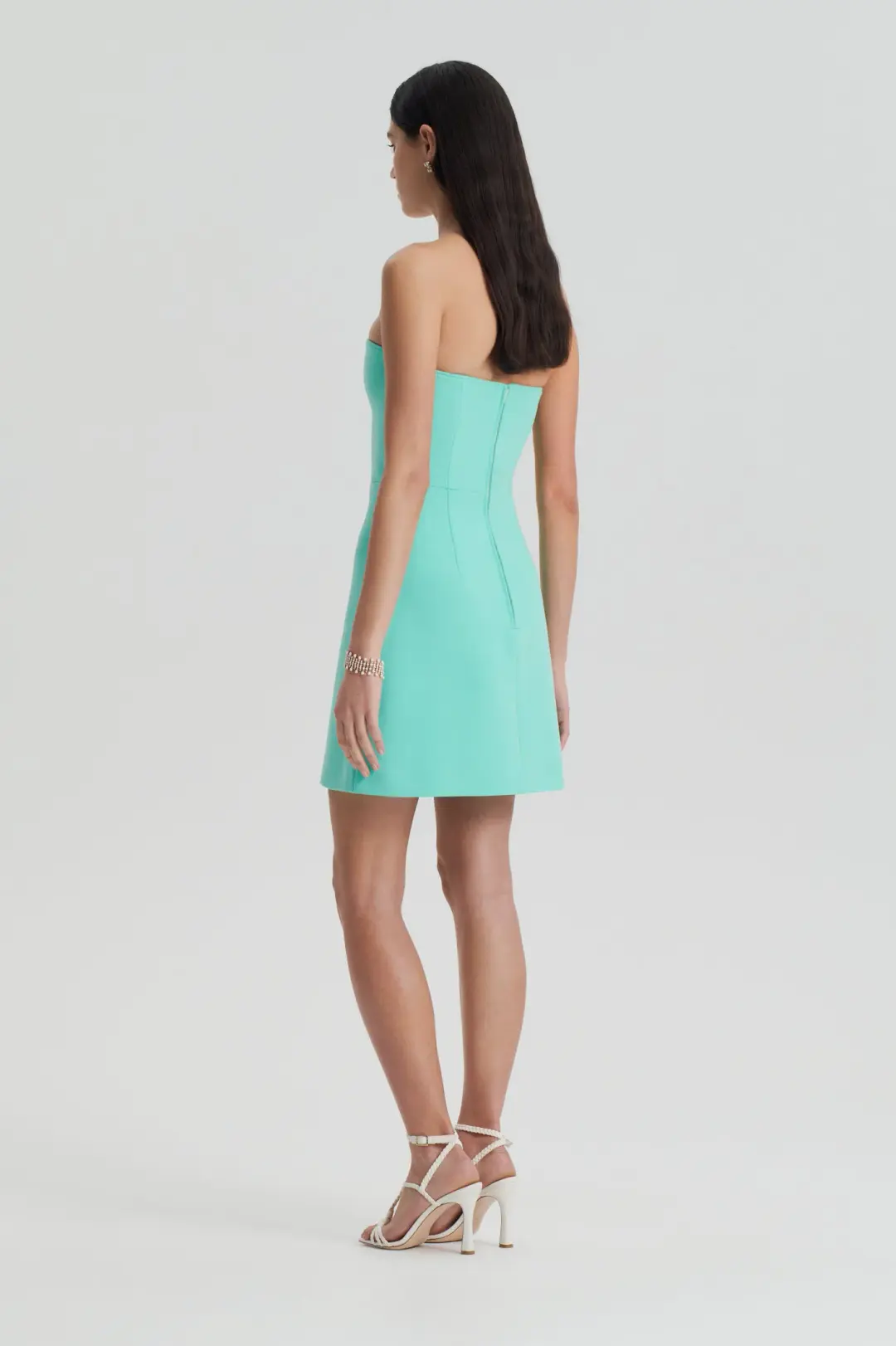 Scanlan Theodore Tailored Bustier Mini Dress in Turquoise Size 8 for rent on The Volte - main image