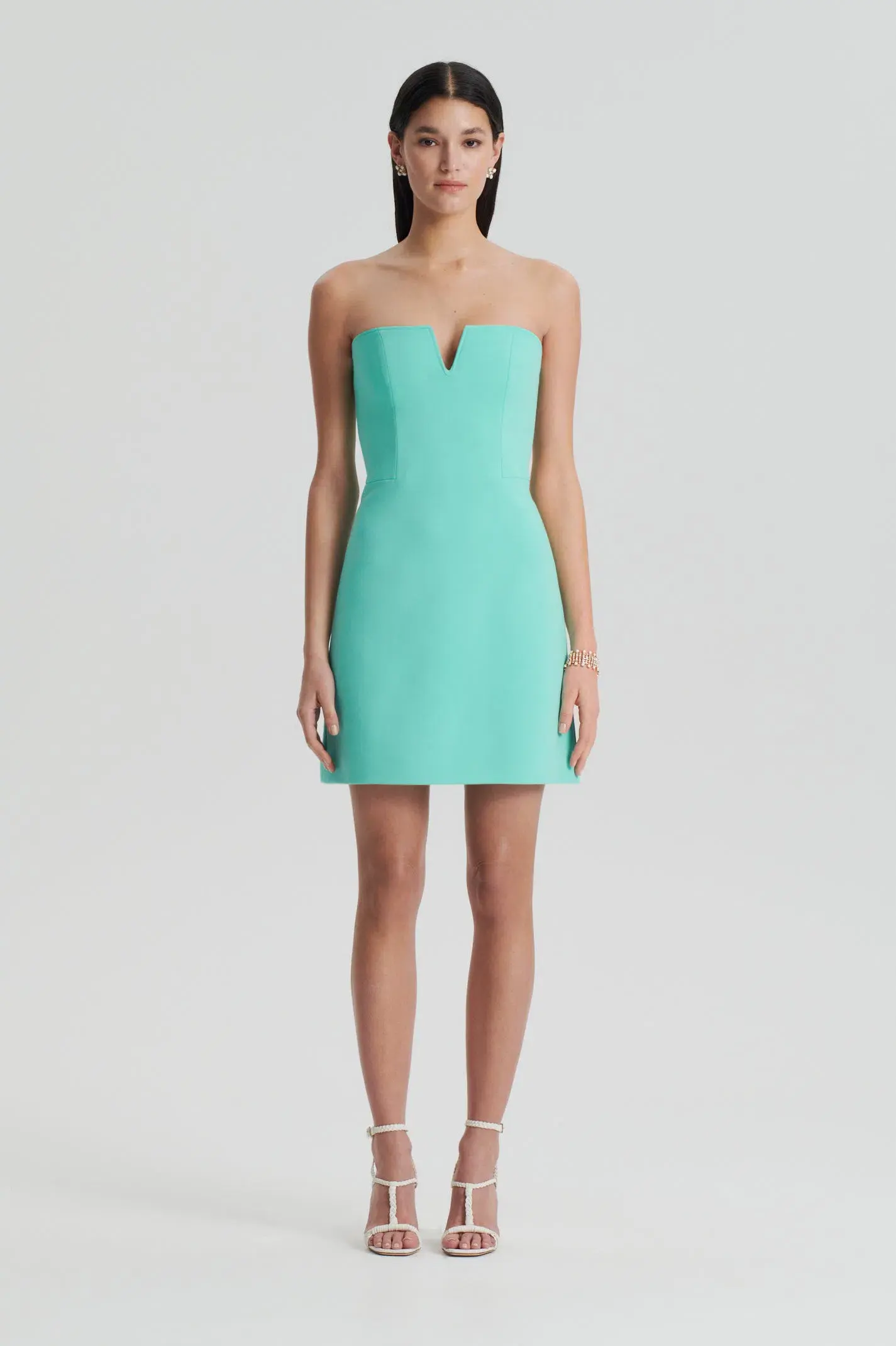 Scanlan Theodore Tailored Bustier Mini Dress and Crop Jacket Set in Turquoise Size 8 - Image 2
