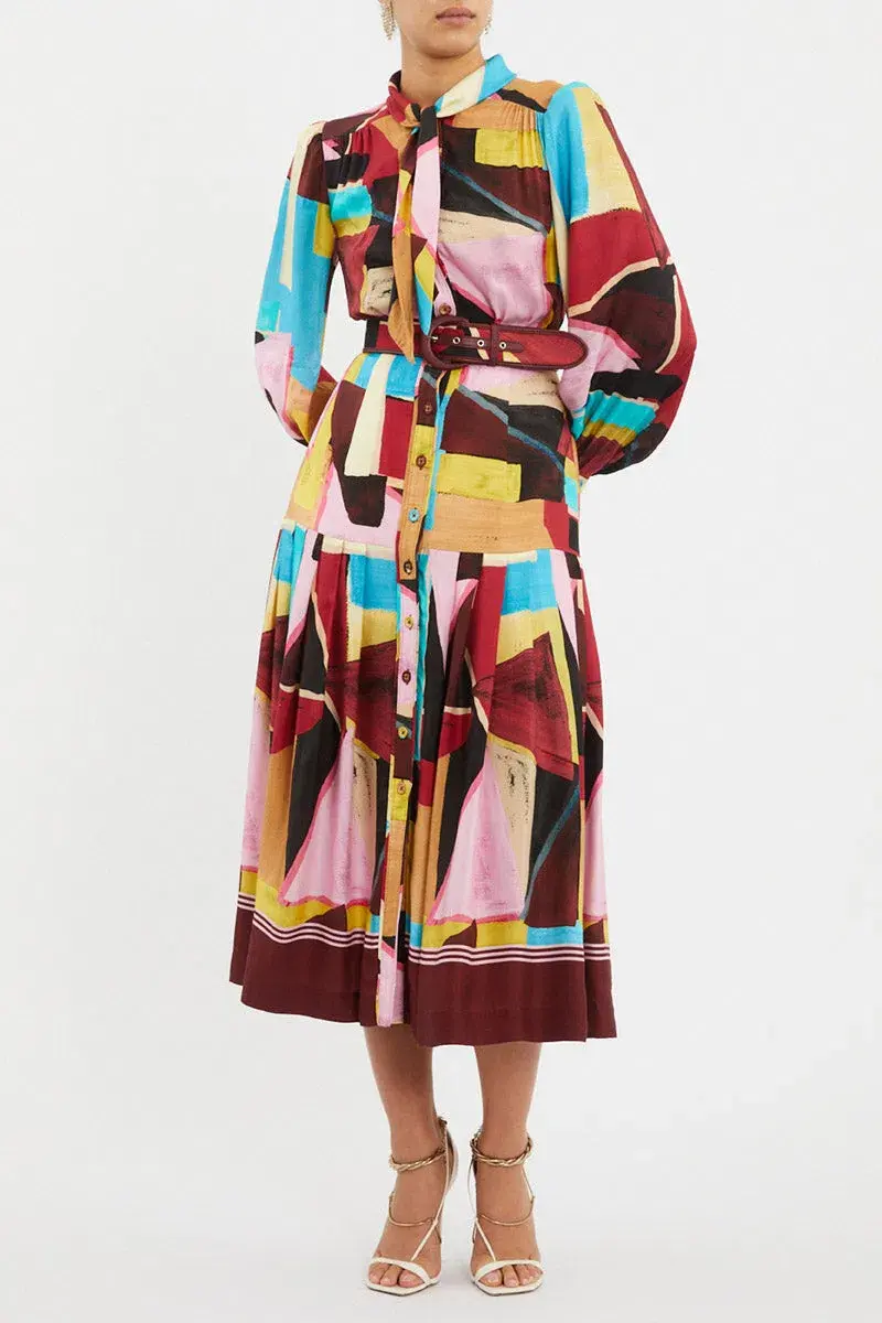 Rebecca Vallance Bastille Button Midi Dress Multi Size 12 - Image 1