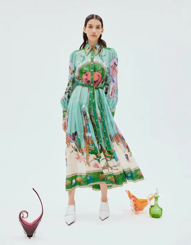 Alemais Evergreen Long Sleeve Shirtdress Multi Print Size 10 - Image 1