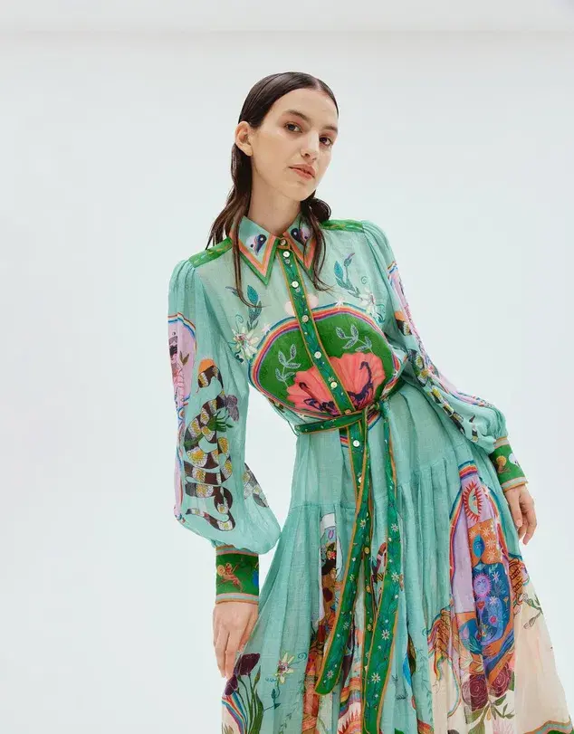 Alemais Evergreen Long Sleeve Shirtdress Multi Print Size 10 - Image 2