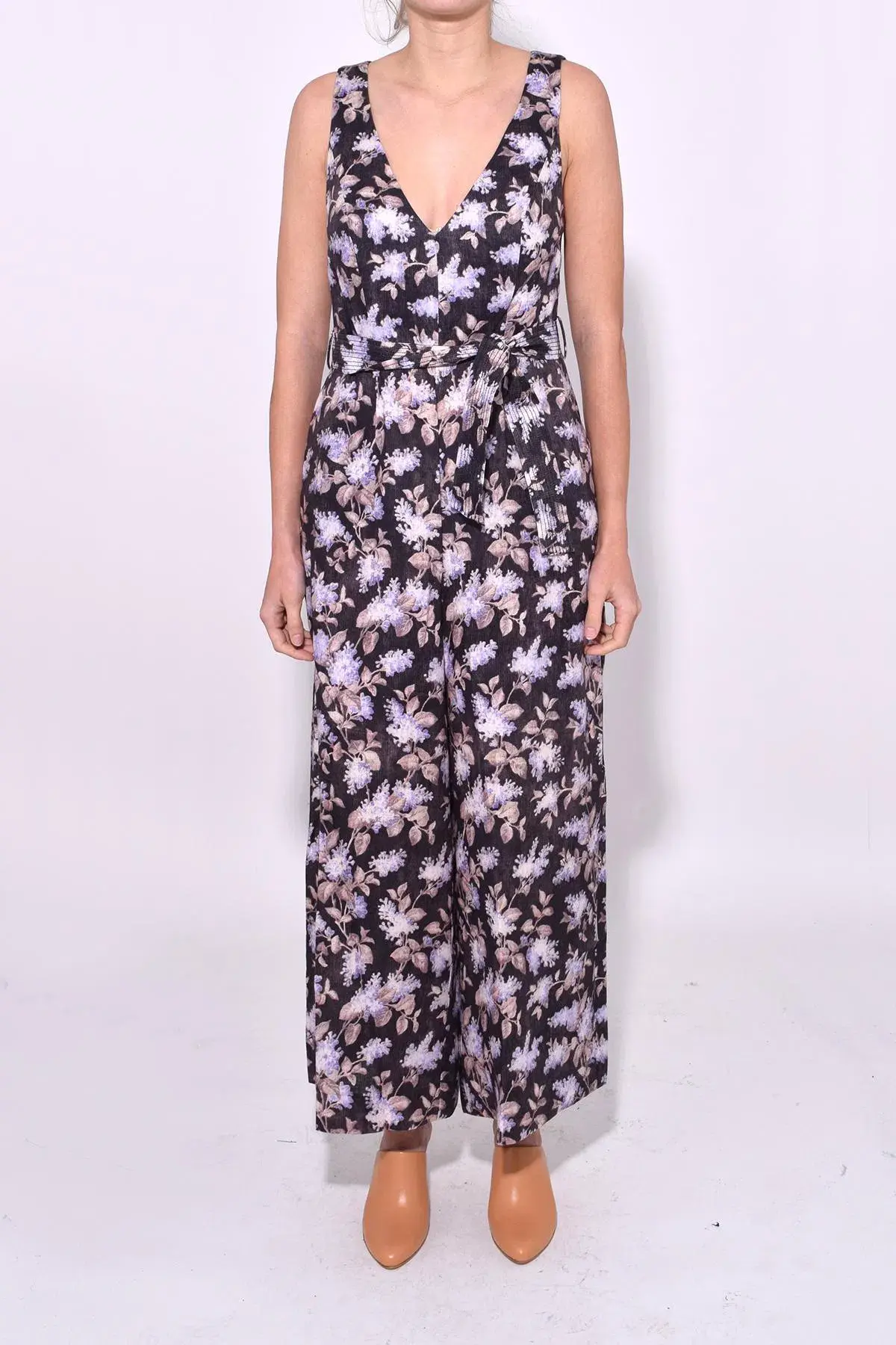Zimmermann Stranded Jumpsuit Black Lavender Floral Size 0/AU 6 - Image 3