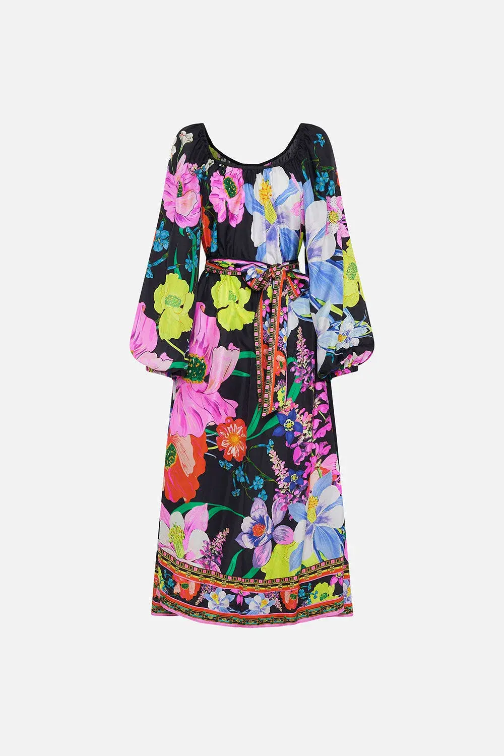 Camilla Gathered Flared Dress Black Floral Size 14 - Image 3