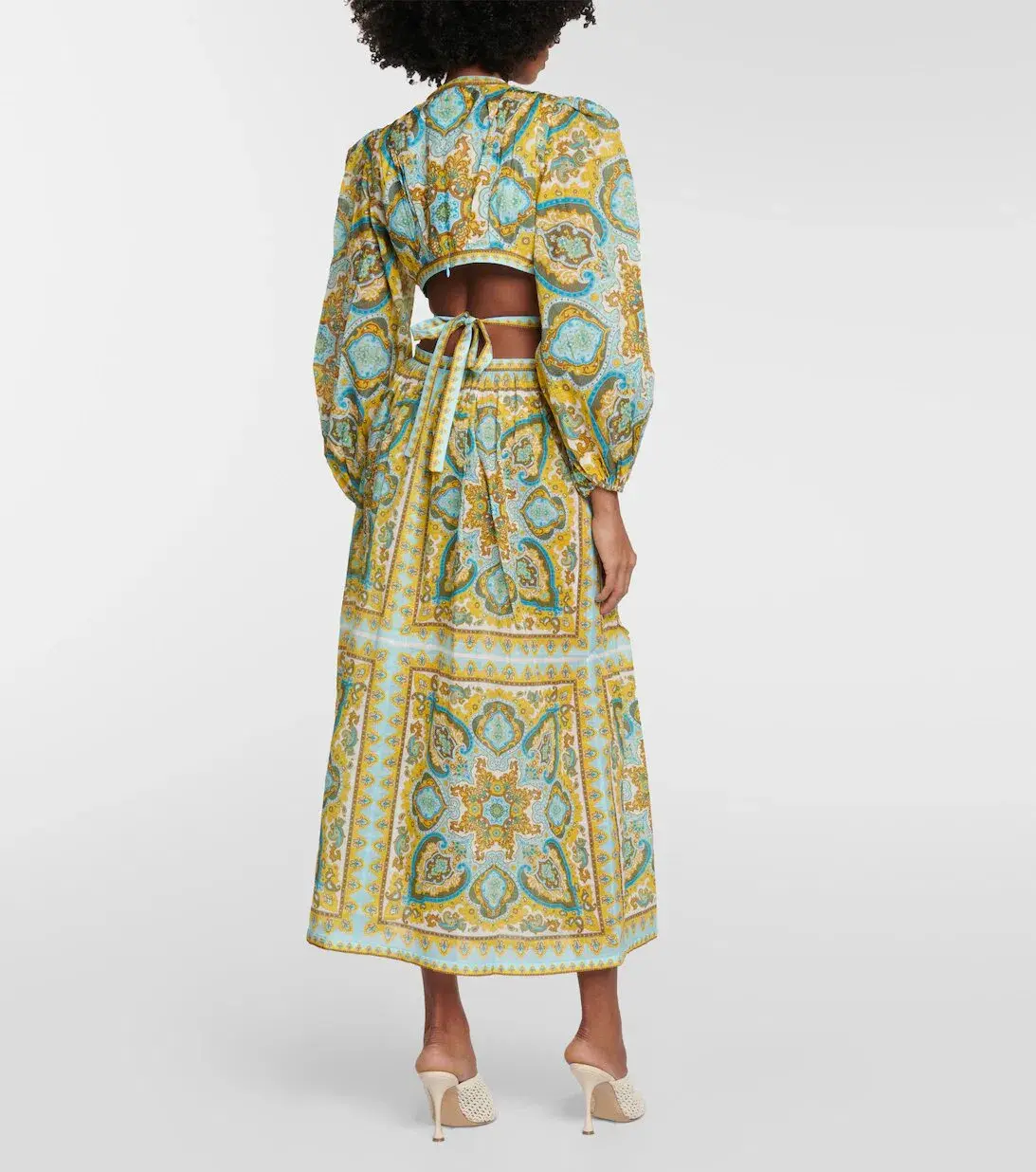 Zimmermann The Halcyon Tie Front Midi Dress in Blue Yellow Paisley Size 0/Au 8 - Image 2