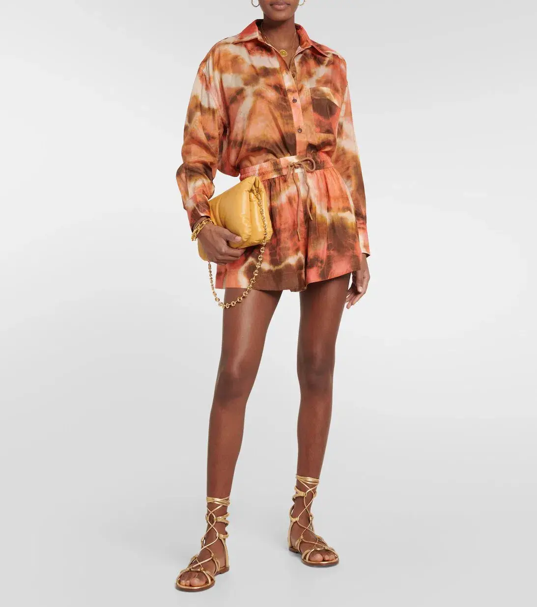 Zimmermann The Vacay Body Shirt and Vacay Relaxed Short in Red/Brown Tie Dye Set Size 0/AU 8  - Image 1