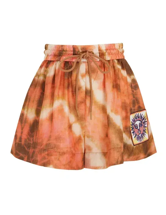 Zimmermann The Vacay Body Shirt and Vacay Relaxed Short in Red/Brown Tie Dye Set Size 0/AU 8  - Image 3