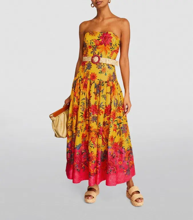 Zimmermann The Ginger Strapless Midi Dress in Pink/Yellow Floral Size 1/AU 10 for rent on The Volte - main image