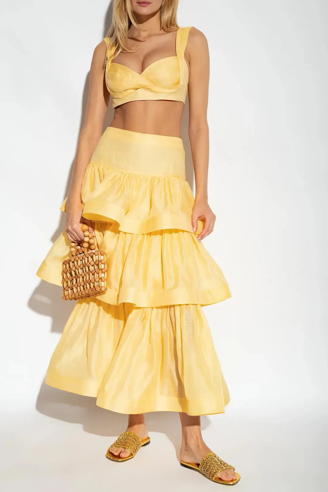 Zimmermann Coaster Bralette and Tiered Skirt in Set Butter Size 1/AU 10 for rent on The Volte - main image